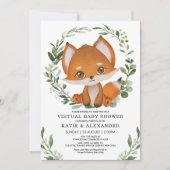 Elegant Greenery Fox Virtual Baby shower by Mail Kaart (Voorkant)