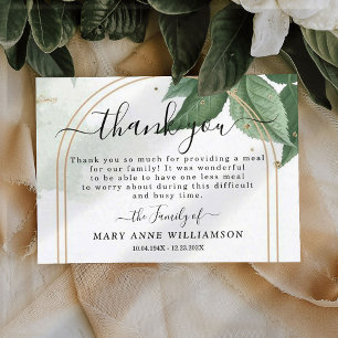 Elegant Greenery Funeral Food Hartelijk dank Bedankkaart