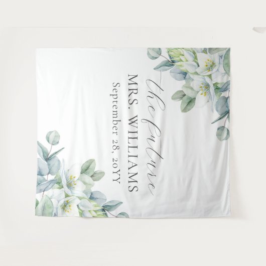Elegant Greenery Future Mrs Photo Booth Backdrop Wandkleed (Voorkant (horizontaal))