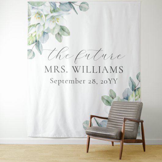 Elegant Greenery Future Mrs Photo Booth Backdrop Wandkleed (In situ)