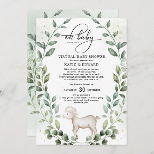 Elegant Greenery Gold Baby Lamb Virtual Shower Kaart