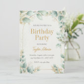 Elegant Greenery Gold Birthday Invitation (Debout devant)