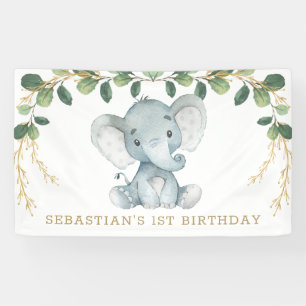 Elegant Greenery Gold Elephant 1e verjaardag Spandoek