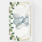 Elegant Greenery Gold Elephant 1e verjaardag Spandoek (Verticaal)