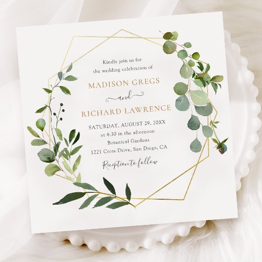 Elegant Greenery Gold Geometric Lijst Wedding Kaart