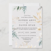 Elegant Greenery Gold Leafy All-in-One Weddenschap Kaart (Voorkant)