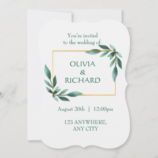 Elegant Greenery Gold Lijst Minimalistische Uitnod Kaart (Voorkant)