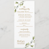 Elegant Greenery & Gold Waterverf Foliage Wedding Programma (Achterkant)