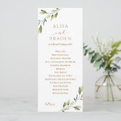 Elegant Greenery & Gold Waterverf Foliage Wedding Programma (Staand voorkant)