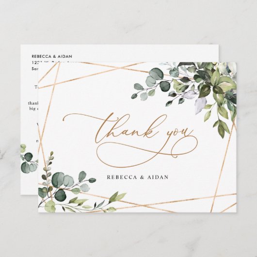 Elegant Greenery Gold Wedding Hartelijk dank Brief Briefkaart (Voorkant / Achterkant)