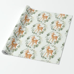 Elegant Greenery Gold Woodland Deer Baby Fawn Cadeaupapier