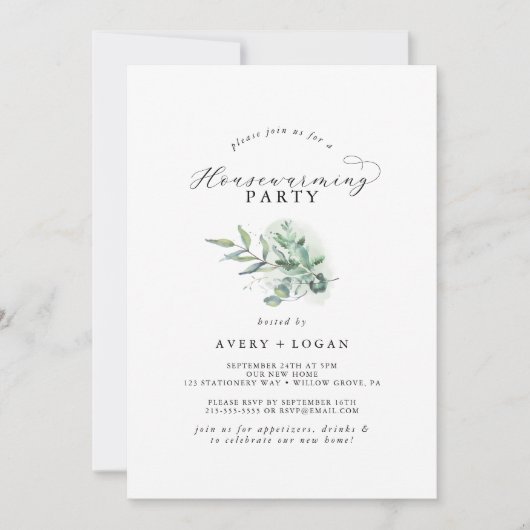 Elegant Greenery Housewarming Party Kaart (Voorkant)