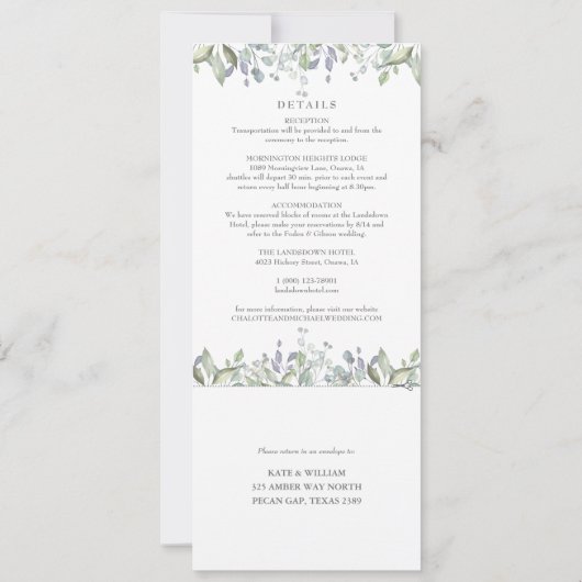 Elegant Greenery in één bruiloft Kaart (Achterkant)