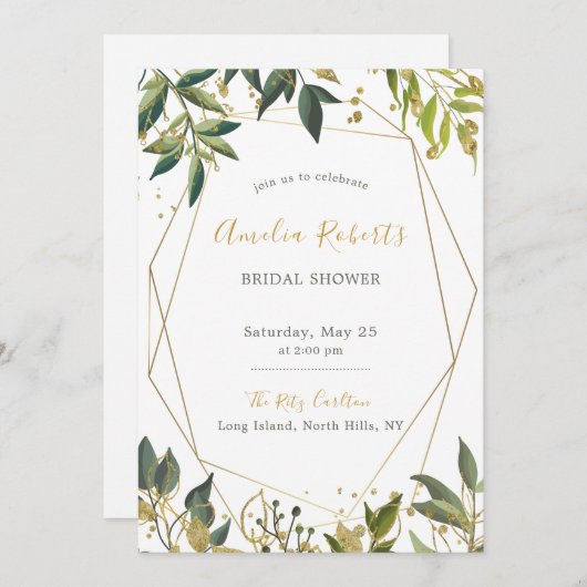 Elegant Greenery in Gold Floral Vrijgezellenfeest Kaart (Voorkant / Achterkant)