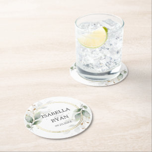 ELEGANT Greenery laat gouden bruiloft over Ronde Kartonnen Onderzetter