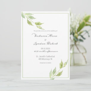 Elegant Greenery laat Waterverf Wedding Kaart
