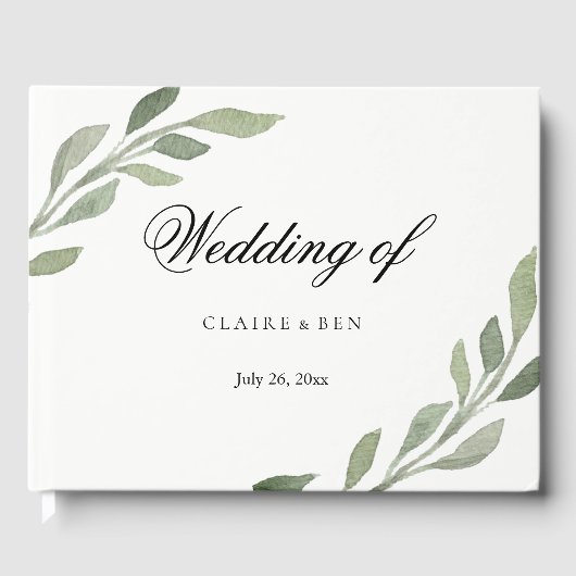 Elegant Greenery Leaf Wedding Guestbook Gastenboek (Voorkant)