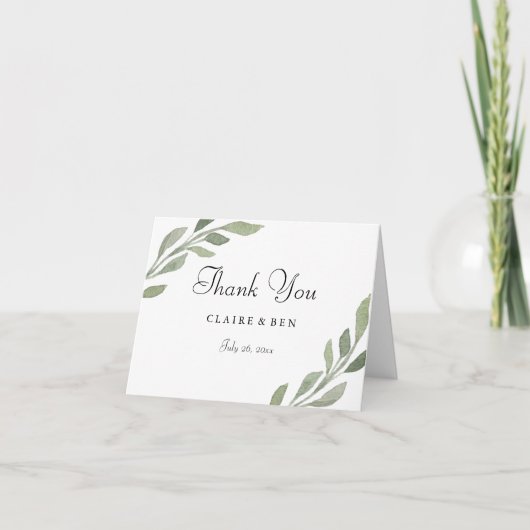 Elegant Greenery Leaf Wedding Hartelijk dank Bedankkaart (Voorkant)