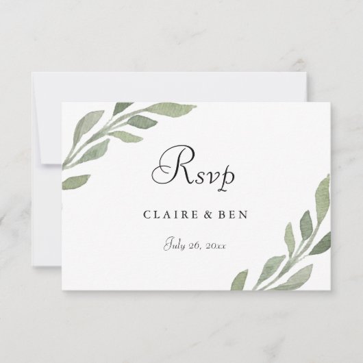 Elegant Greenery Leaf Wedding RSVP Kaartje (Voorkant)