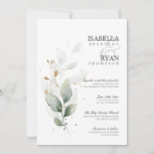 ELEGANT Greenery leveert Gold Wedding Kaart (Voorkant)