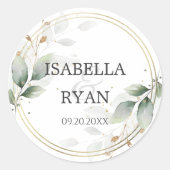 ELEGANT Greenery leveert Gold Wedding Ronde Sticker (Voorkant)
