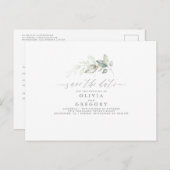 Elegant Greenery Minimal Save the Date Aankondigingskaart (Voorkant / Achterkant)