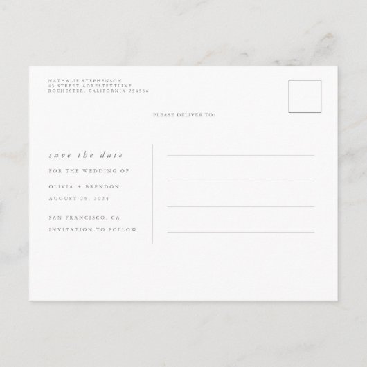 Elegant Greenery Minimal Save the Date Aankondigingskaart (Achterkant)