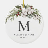 Elegant Greenery Monogram kerstversiering Keramisch Ornament (Achterkant)