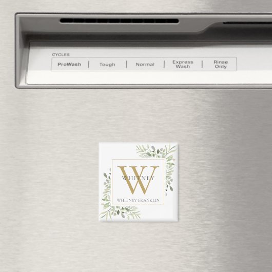 Elegant Greenery Monogram Name Magneet (Insitu (Vaatwasser))