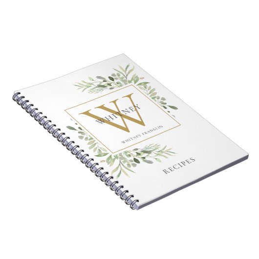 Elegant Greenery Monogram Name Recipe Cookbook Notitieboek (Rechterzijde)
