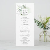 Elegant Greenery Monogram Wedding Programme Programma (Staand voorkant)