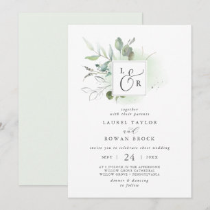 Elegant Greenery Monogram Wedding Uitnodiging