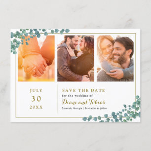 Elegant Greenery Multi Photo Save the Date Kaart