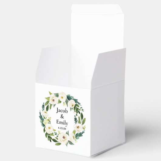 Elegant Greenery Personalized Names Date Wedding Bedankdoosjes (Geopend)