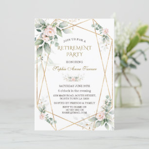 Elegant Greenery Pink Floral Gold Retirement Party Kaart
