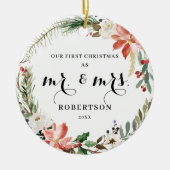 Elegant Greenery Poinsettia Eerste Kerstmis Keramisch Ornament (Voorkant)