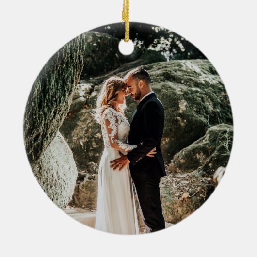 Elegant Greenery Poinsettia Eerste Kerstmis Keramisch Ornament (Achterkant)