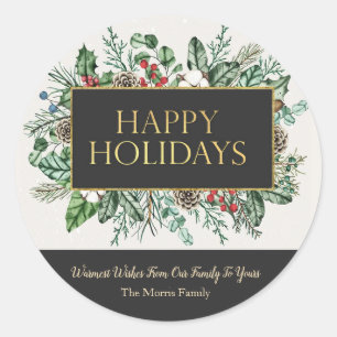 Elegant Greenery Round Kerst sticker