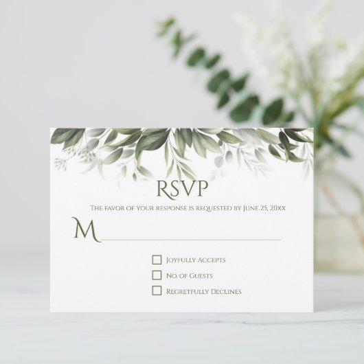 Elegant Greenery RSVP - Licht Olijfgroen (Staand voorkant)
