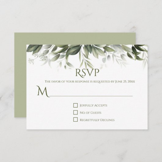 Elegant Greenery RSVP - Licht Olijfgroen (Voorkant / Achterkant)
