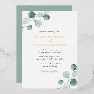 Elegant Greenery Rustic Eucalyptus Wedding Gold Folie Uitnodiging