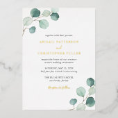 Elegant Greenery Rustic Eucalyptus Wedding Gold Folie Uitnodiging (Voorkant)