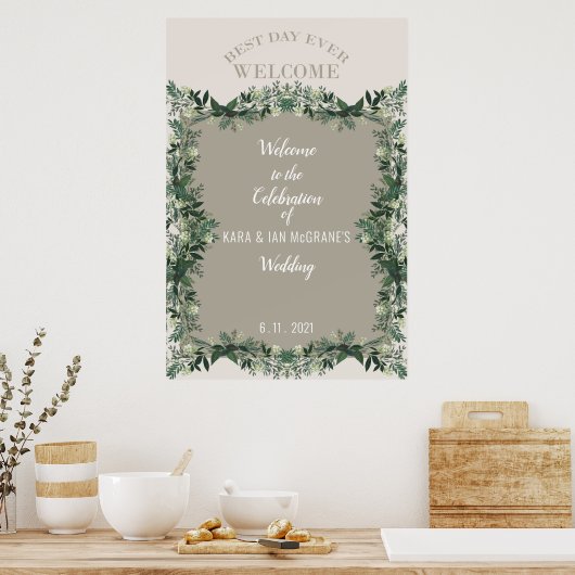 Elegant Greenery Rustic Wedding Celebration Sign 1 Poster (Keuken)