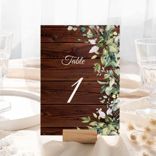 Elegant Greenery Rustic Wood Kaart