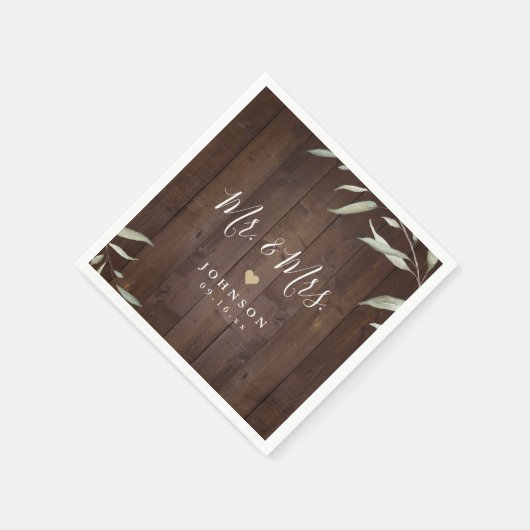 Elegant greenery rustic wood Mr & Mrs bruiloft Servet (Hoek)