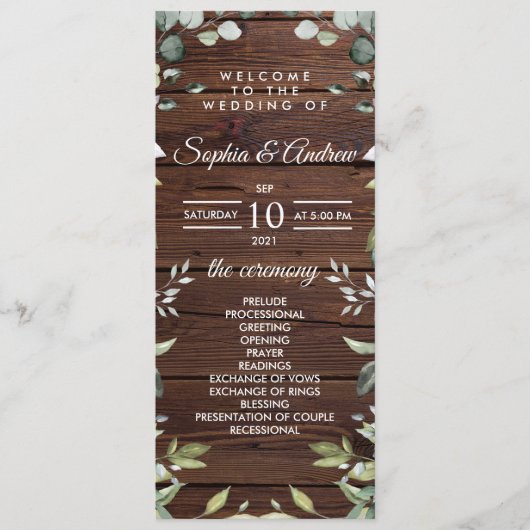 Elegant Greenery Rustic Wood Wedding Programs Programma (Voorkant)