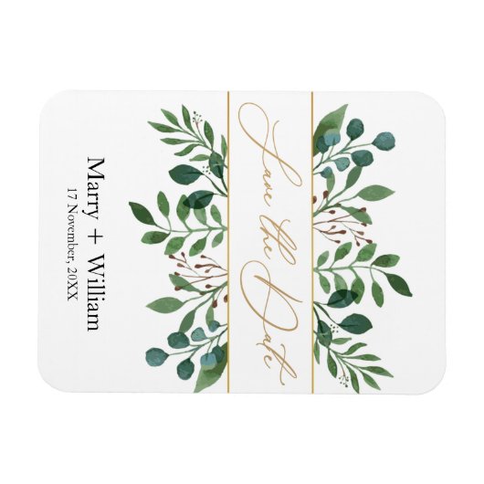 Elegant greenery save the date bruiloft verloving magneet (Horizontaal)