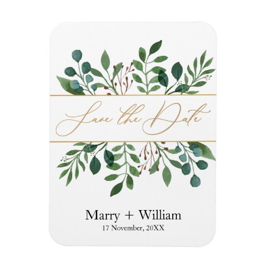 Elegant greenery save the date bruiloft verloving magneet (Verticaal)