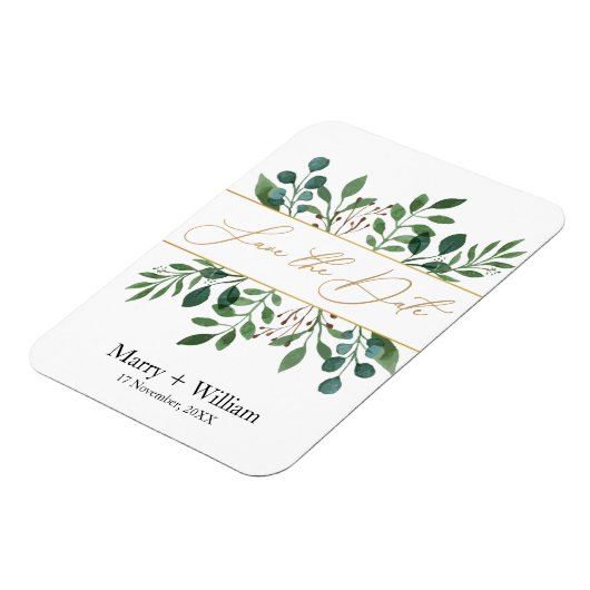 Elegant greenery save the date bruiloft verloving magneet (Linkerzijde)