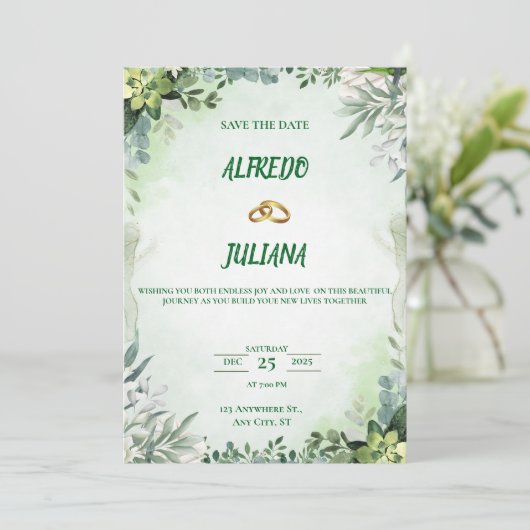 Elegant Greenery Save The Date Card  Kaart (Staand voorkant)